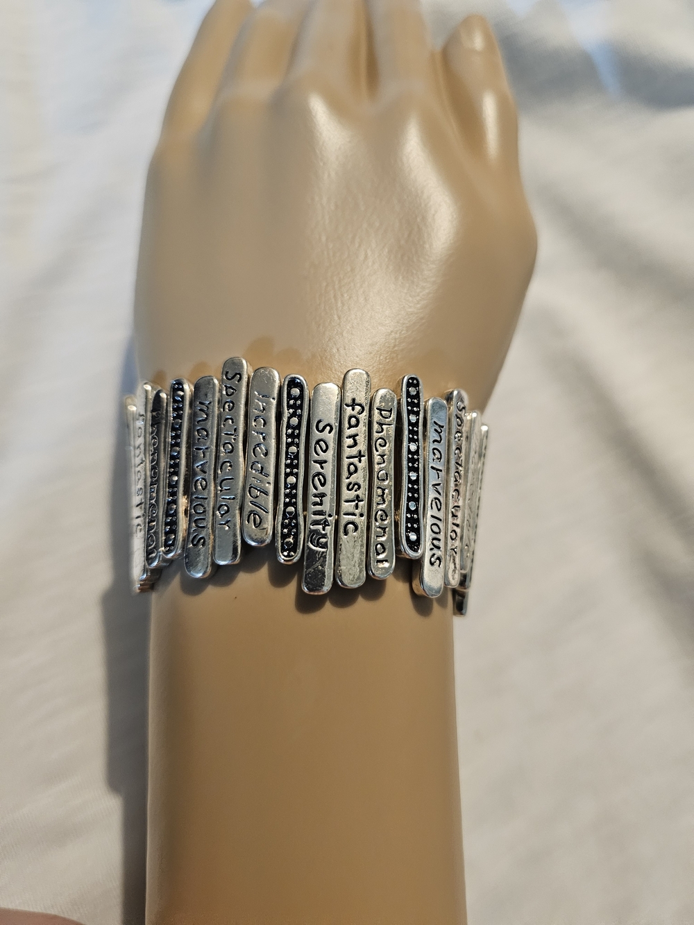 Silver-Tone Inspirational Stretch Bar Bracelet - Positive Word Design